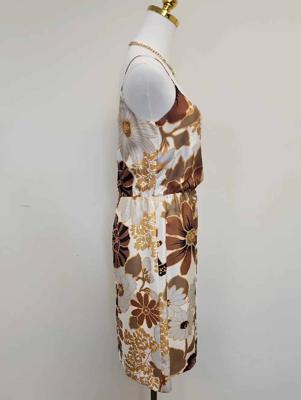 J.Crew Satin Floral Slip Midi Dress Spaghetti Strap Brown Cream Size 8 - Picture 5 of 11